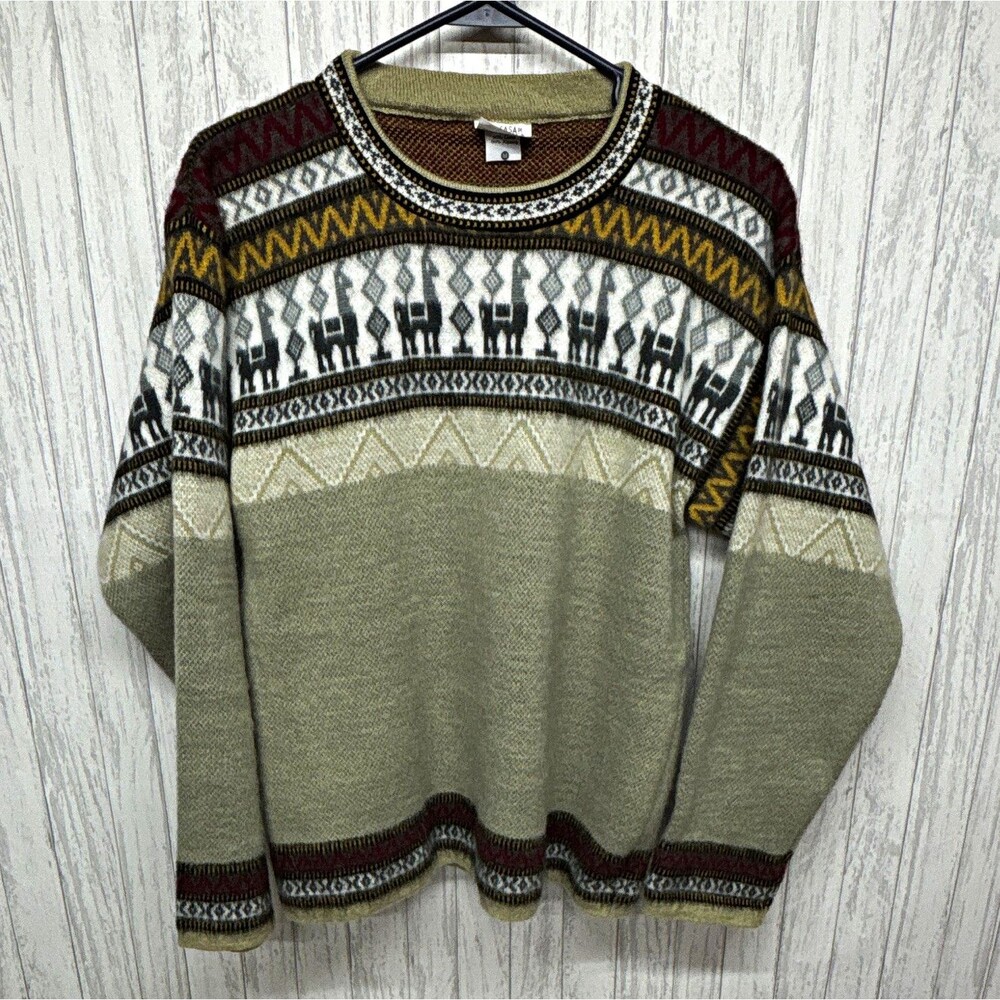 Casa de Alpaca women’s Size M Fair Isle Alpaca Wool Knit Crewneck Sweater